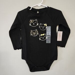 Black Cat Print Long Sleeve Bodysuit, 18 M, NWT